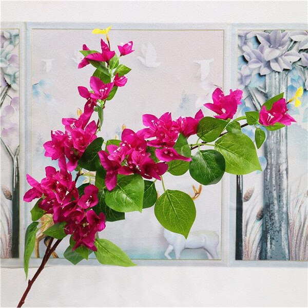 6P Fake Long Stem Bougainvillea (2 stems/piece) Simulation Lobular Bougainvillea for Home Wedding Decorative Artificial Flowers